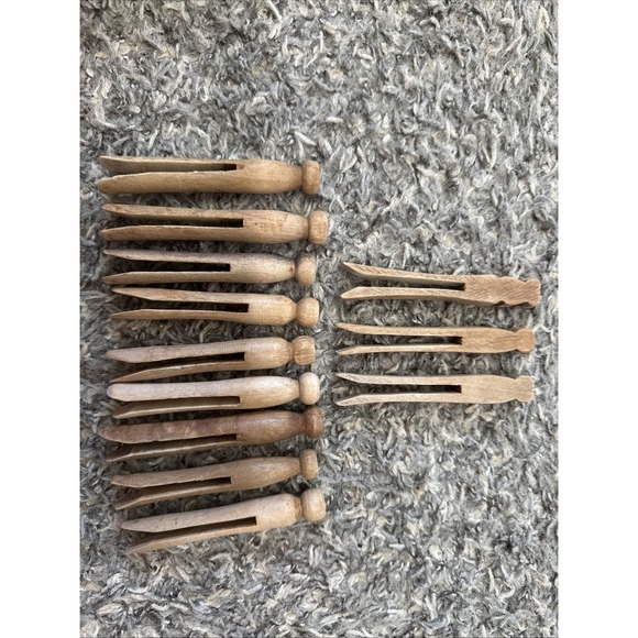 Other - Vintage Collection of Carved Wood Clothes Pins Pin 1920 1930-lot Of 12 -3 Styles